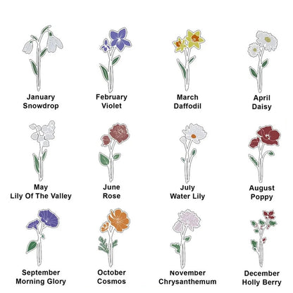 Custom Name Birth Flower Necklace with Birthstone