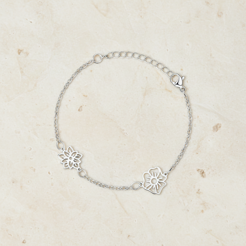 Birth Flowers & Birthstones Chain Bracelet