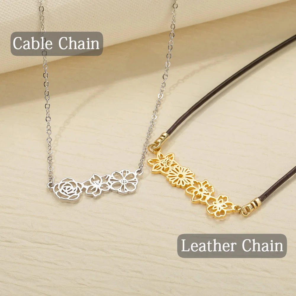 Custom Combined 1-8 Birth Flower Necklace