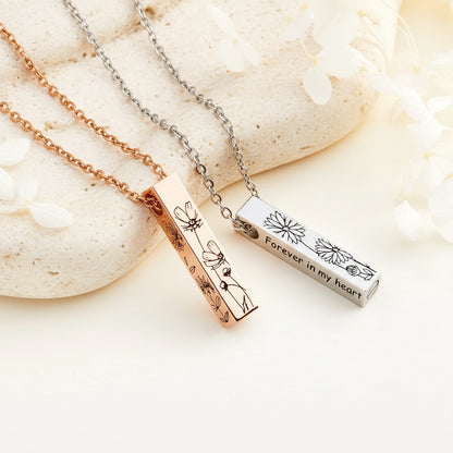 Engraved Bar Birth Flower Urn Necklace
