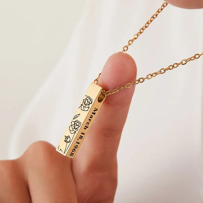Engraved Bar Birth Flower Urn Necklace