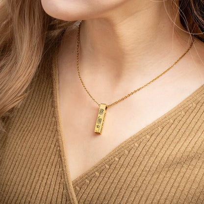 Engraved Bar Birth Flower Urn Necklace