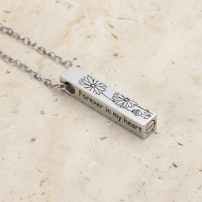 Engraved Bar Birth Flower Urn Necklace