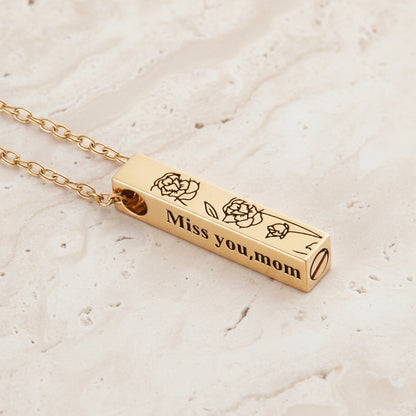 Engraved Bar Birth Flower Urn Necklace
