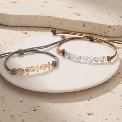 Combined Birth Flower Leather Bracelet