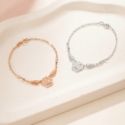 Custom Name Pet Paw Bracelet with Angel Wings