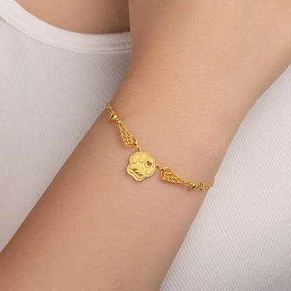Custom Name Pet Paw Bracelet with Angel Wings