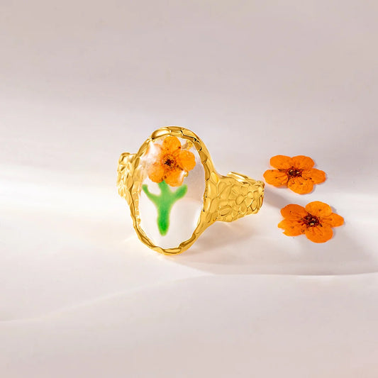 Custom Pressed Flower Signet Ring