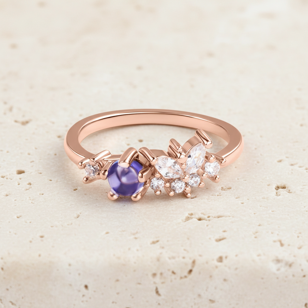 Personalized Birthstone Butterfly Ring