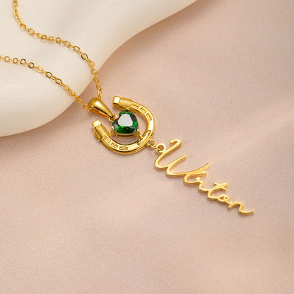 Custom Name Horseshoe Necklace with Birthstone