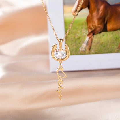 Custom Name Horseshoe Necklace with Birthstone
