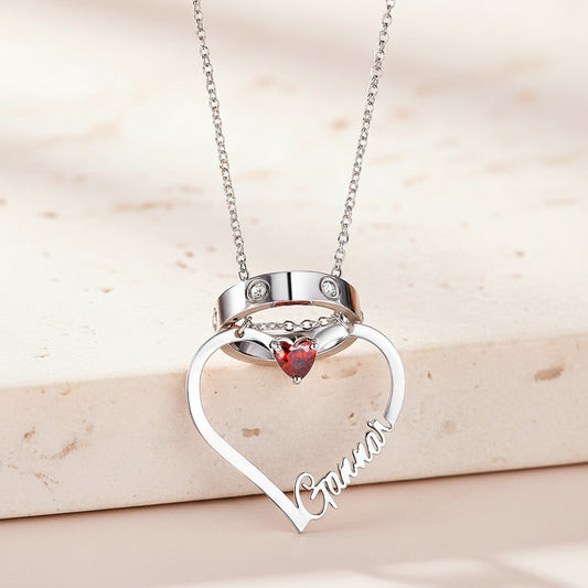 Personalized Heart Necklace with Birthstone & Name