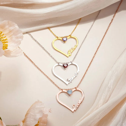 Personalized Heart Necklace with Birthstone & Name