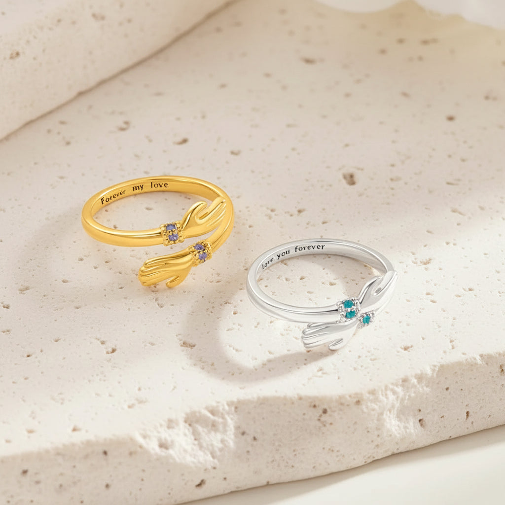 Custom Engraved Birthstone Hug Ring