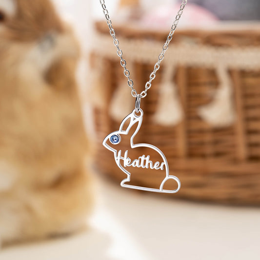 Personalized Name & Birthstone Bunny Necklace