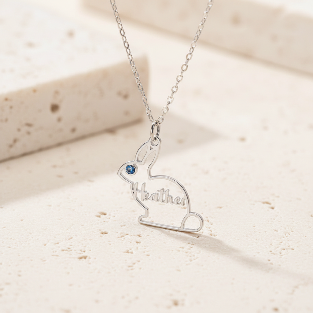 Personalized Name & Birthstone Bunny Necklace