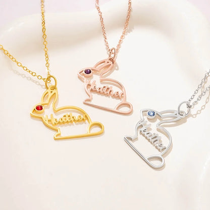 Personalized Name & Birthstone Bunny Necklace