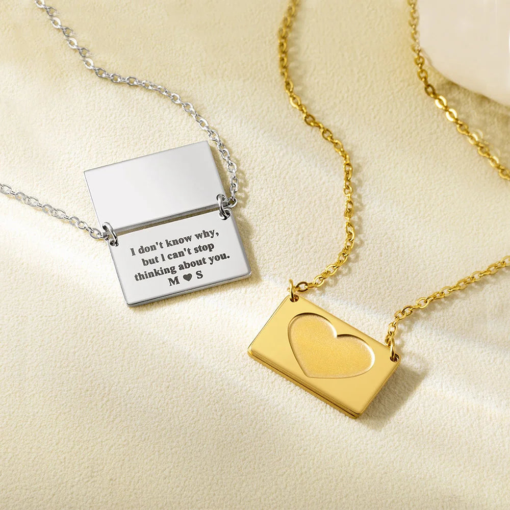 Custom Engraved Heart Envelope Necklace