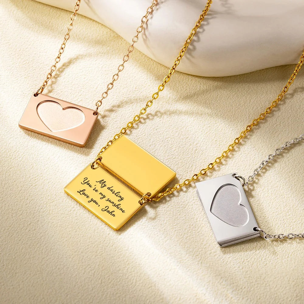 Custom Engraved Heart Envelope Necklace