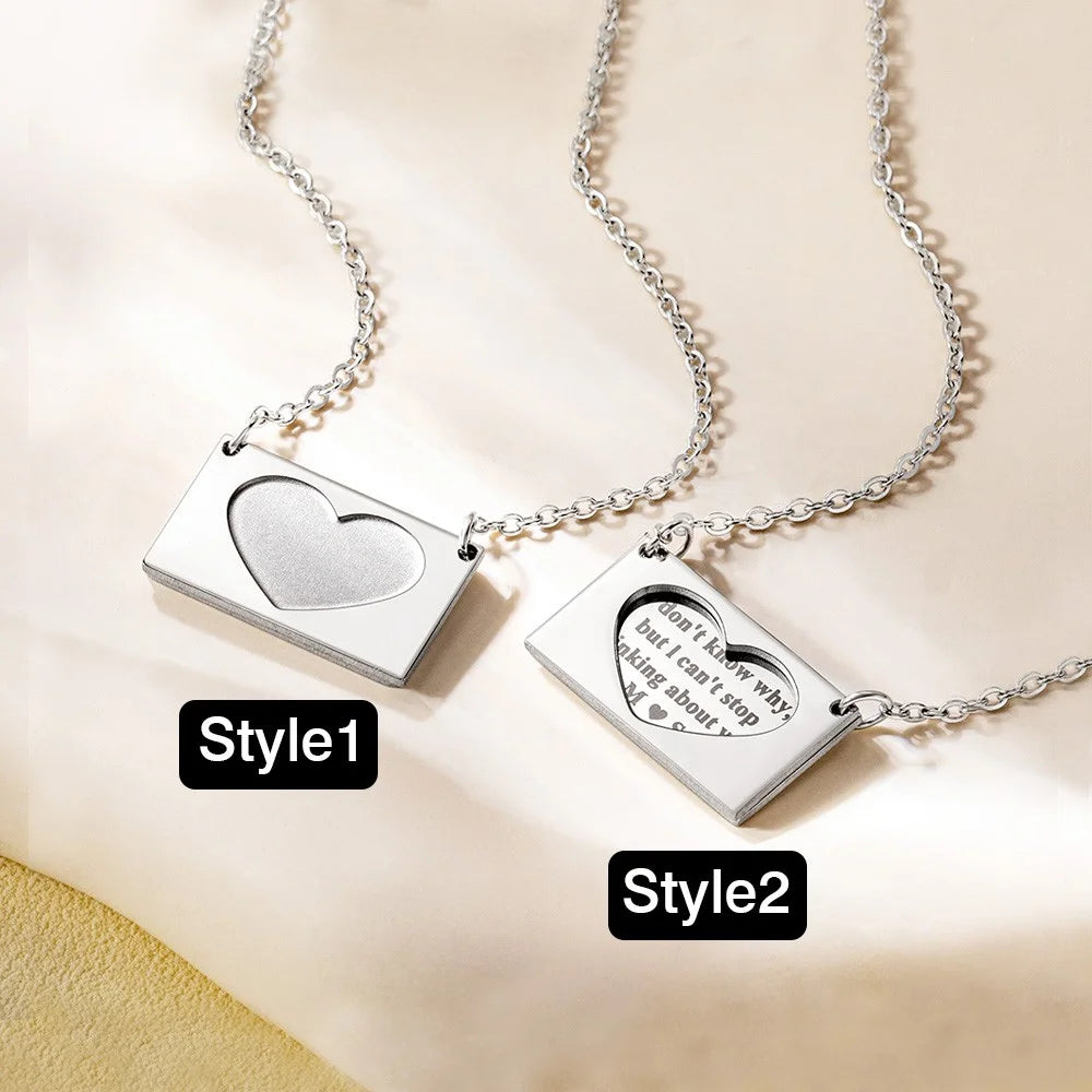 Custom Engraved Heart Envelope Necklace
