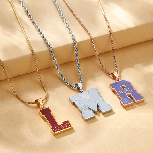 Personalized Enamel Initial Necklace with Name