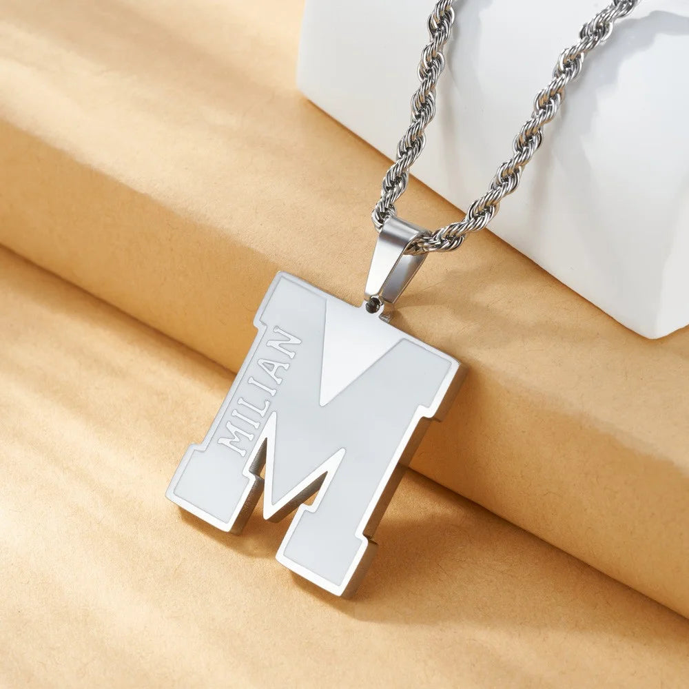 Personalized Enamel Initial Necklace with Name