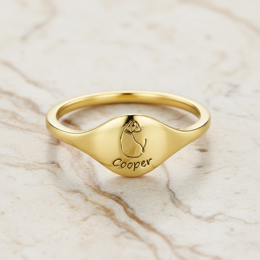 Custom Engraved Pet Silhouette Signet Ring with Name