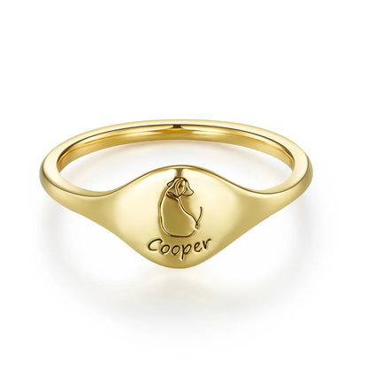 Custom Engraved Pet Silhouette Signet Ring with Name