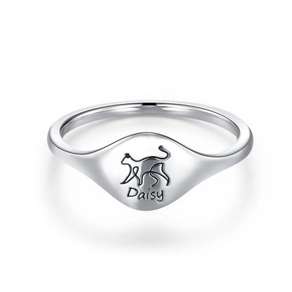 Custom Engraved Pet Silhouette Signet Ring with Name