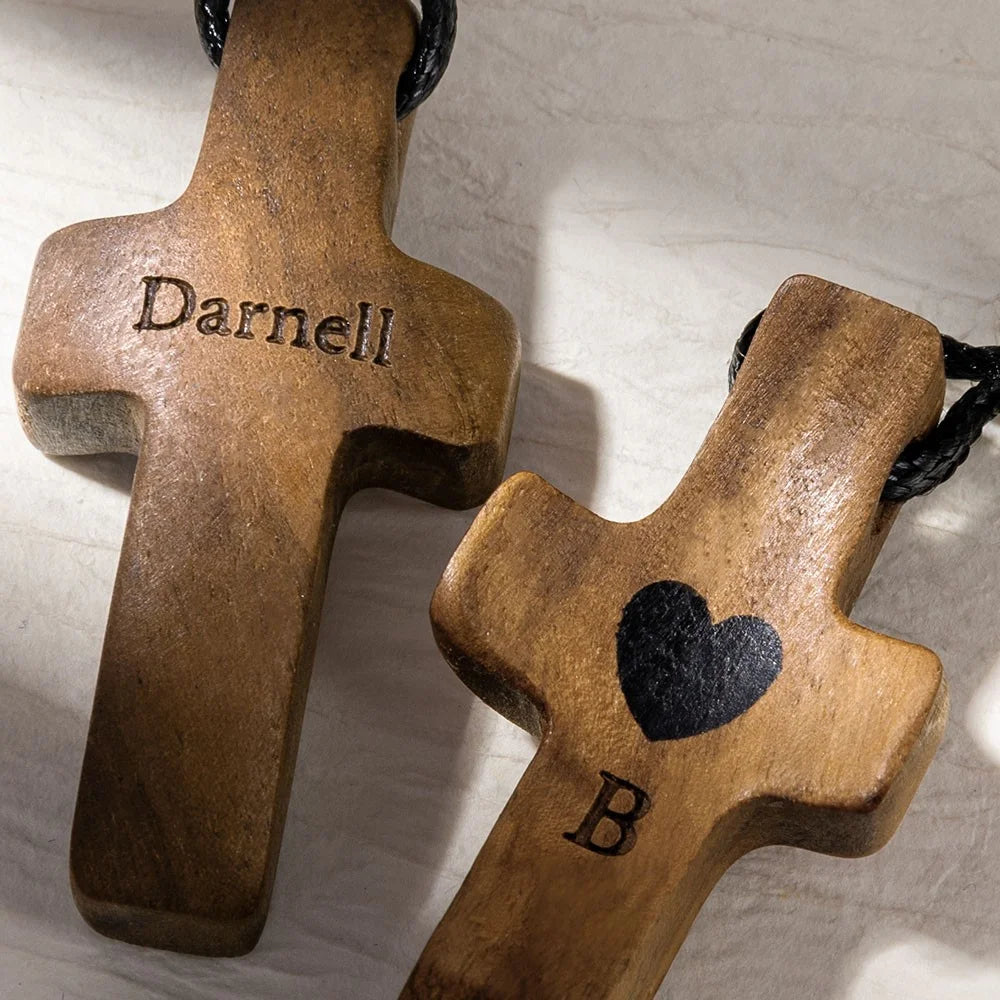 Personalized Name & Initial Wooden Cross Keychain