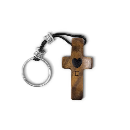 Personalized Name & Initial Wooden Cross Keychain