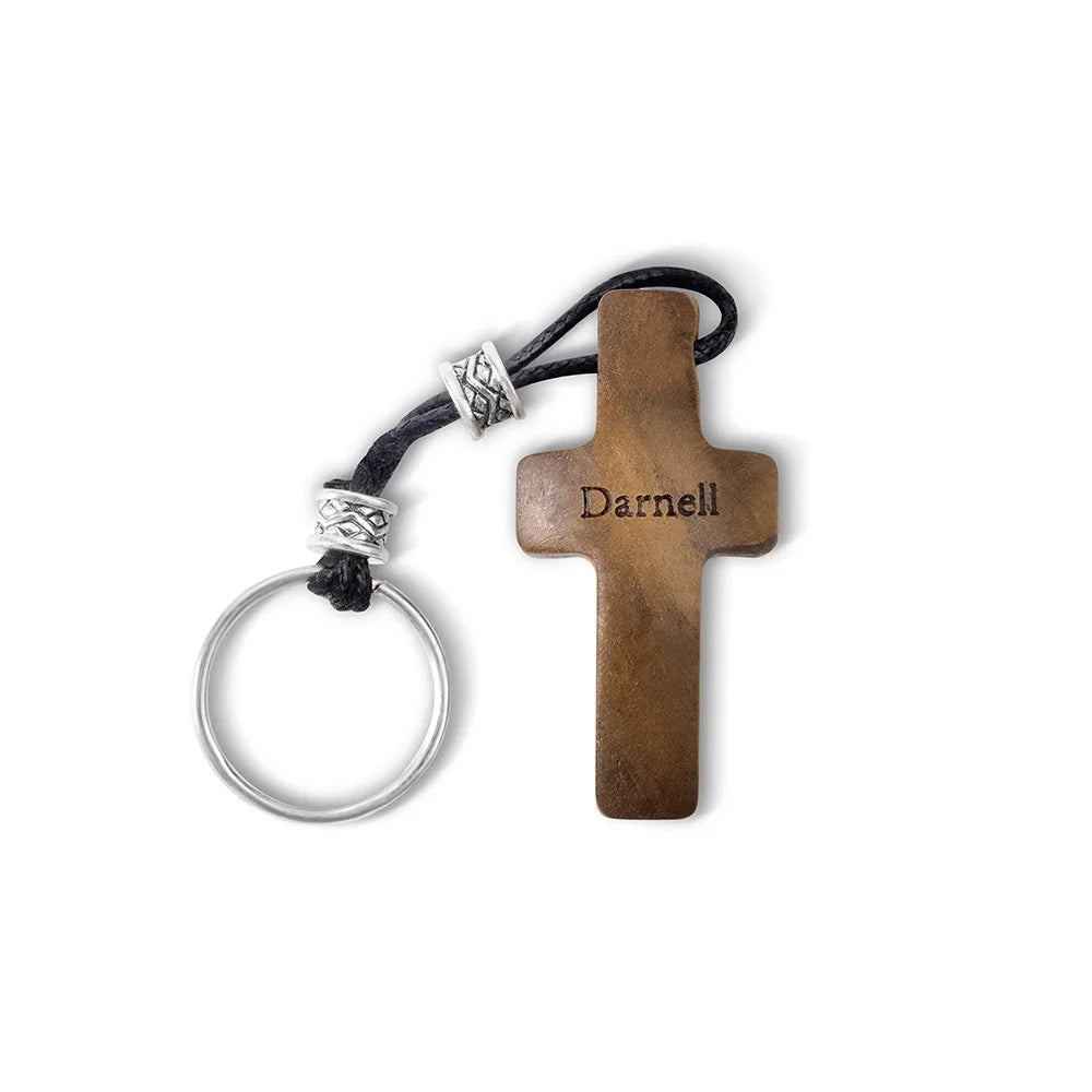 Personalized Name & Initial Wooden Cross Keychain