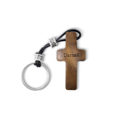 Personalized Name & Initial Wooden Cross Keychain