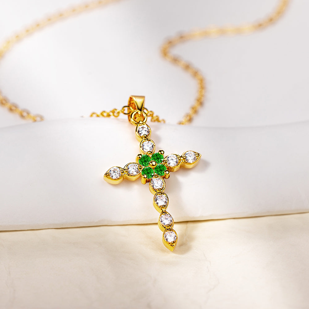 Personalized Cross Necklace with Birthstones