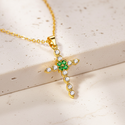 Personalized Cross Necklace with Birthstones