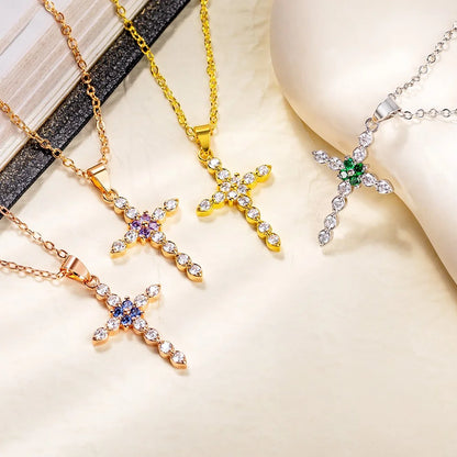 Personalized Cross Necklace with Birthstones