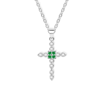 Personalized Cross Necklace with Birthstones