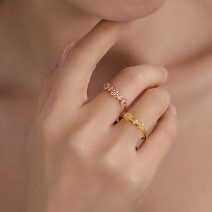 Custom Combined Birth Flowers Ring with Birthstones