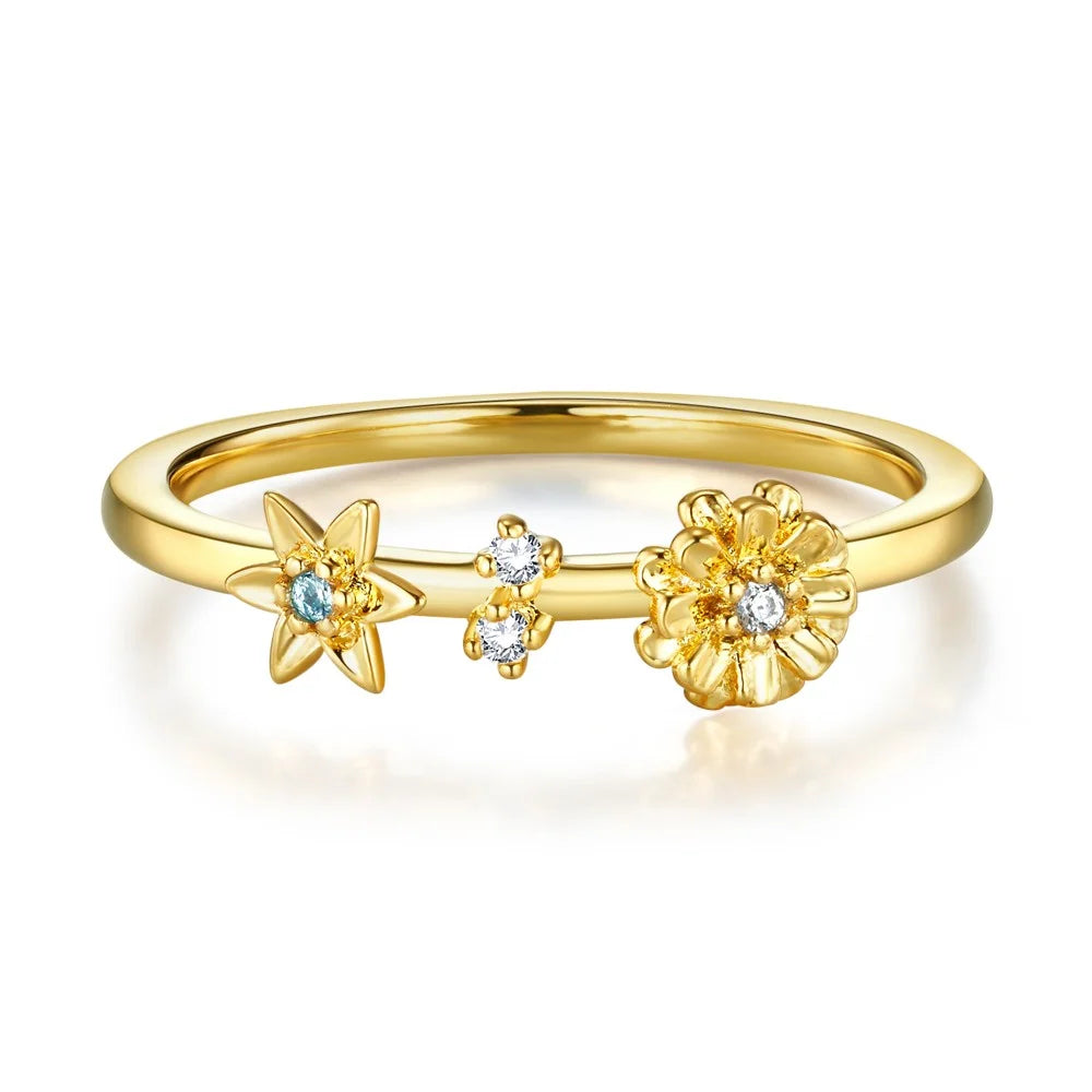 Custom Combined Birth Flowers Ring with Birthstones