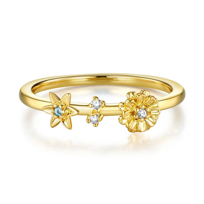 Custom Combined Birth Flowers Ring with Birthstones