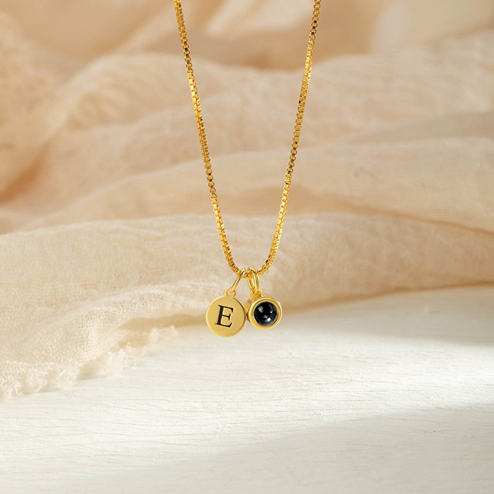 Custom Dainty Photo Projection Necklace with Initial Charm