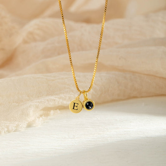 Custom Dainty Photo Projection Necklace with Initial Charm