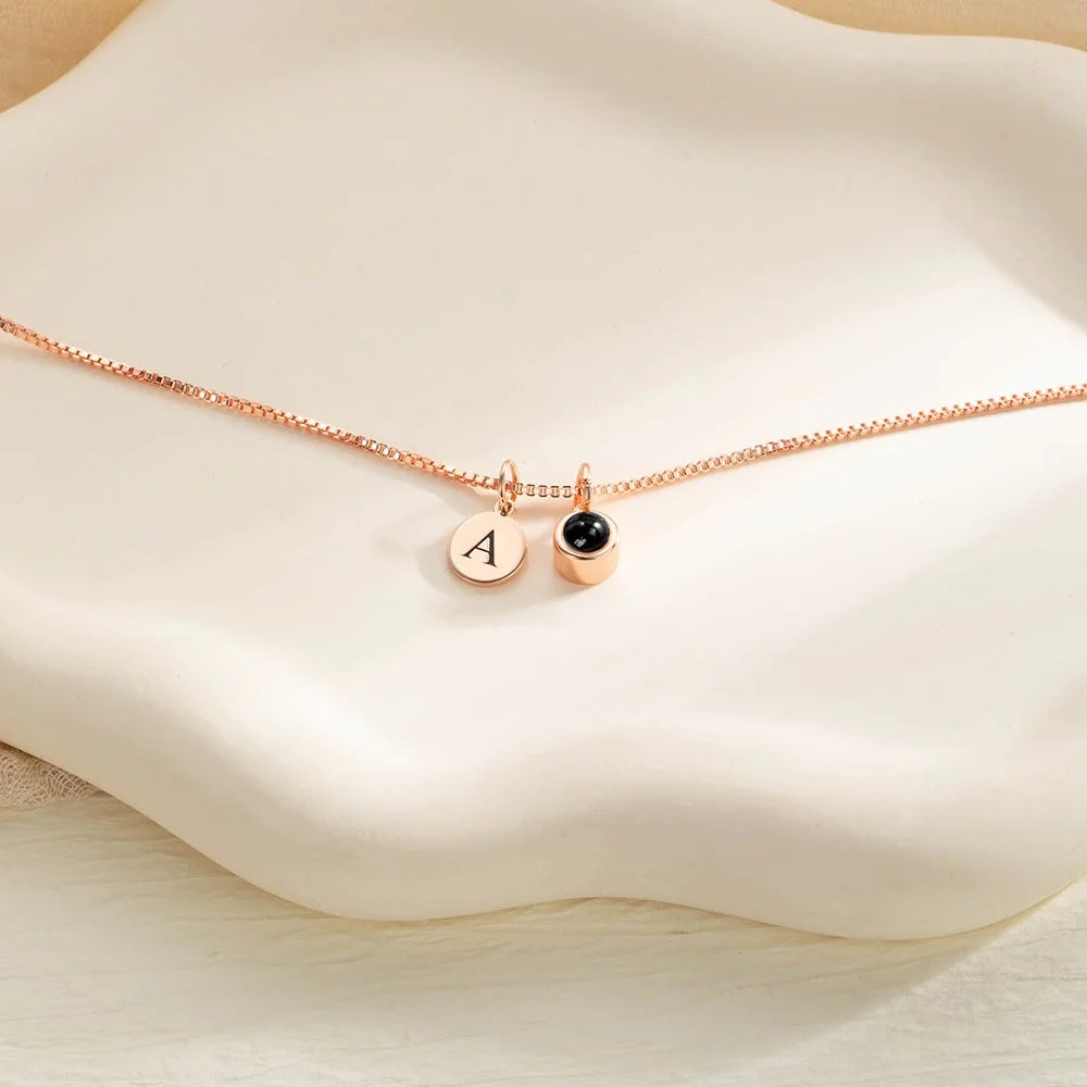 Custom Dainty Photo Projection Necklace with Initial Charm