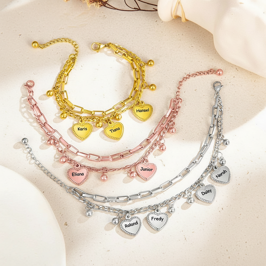 Custom Engraved Heart Charm Layered Bracelet