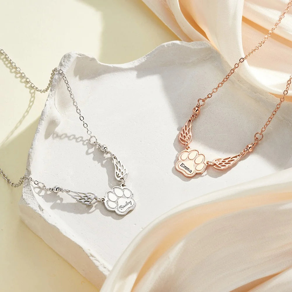 Custom Name Pet Angel Wings Necklace