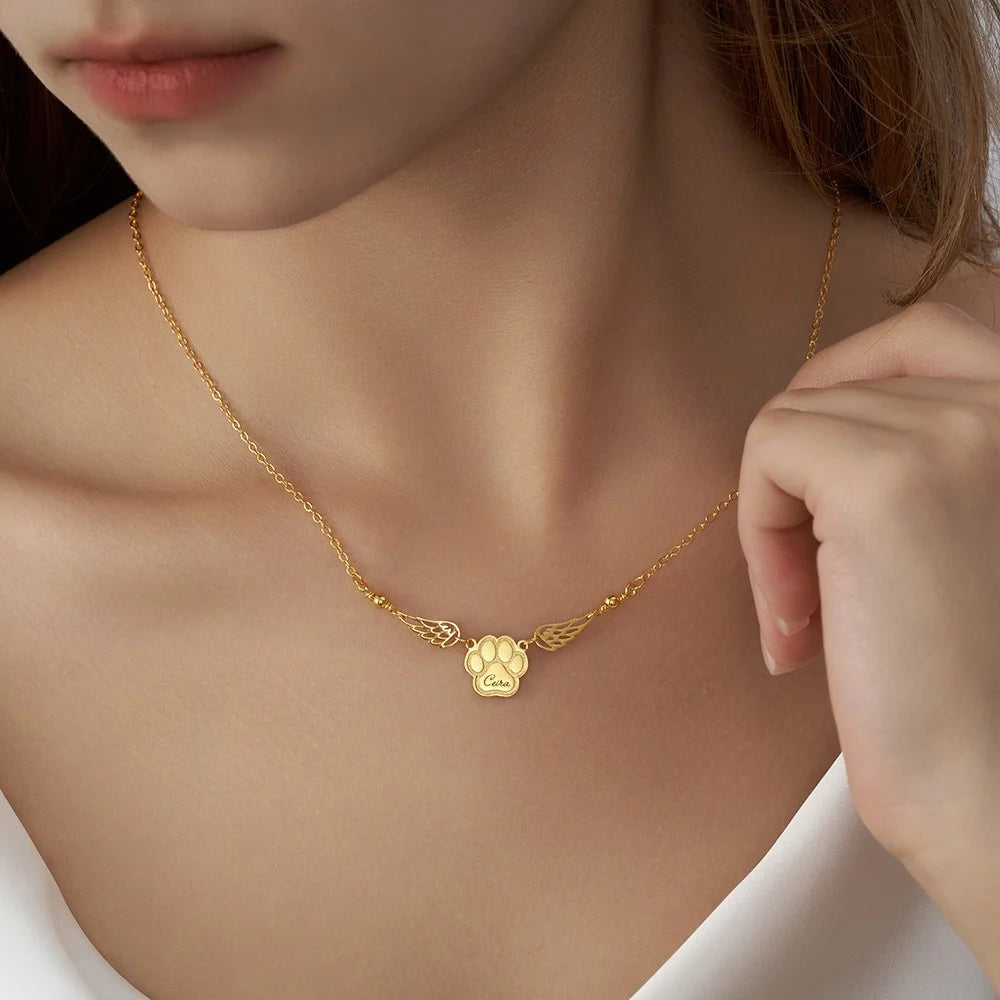Custom Name Pet Angel Wings Necklace
