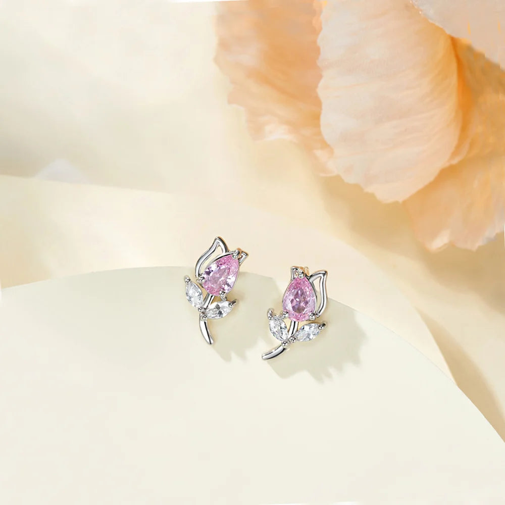 Custom Tulip Birthstone Stud Earrings