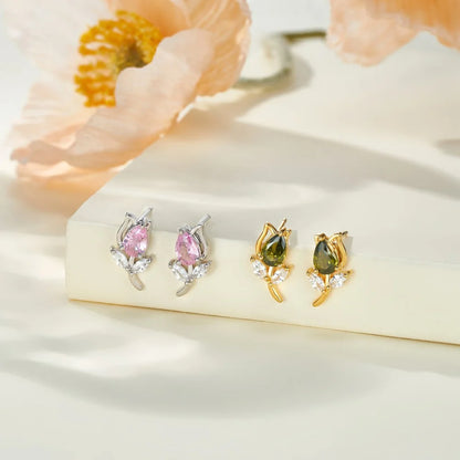 Custom Tulip Birthstone Stud Earrings