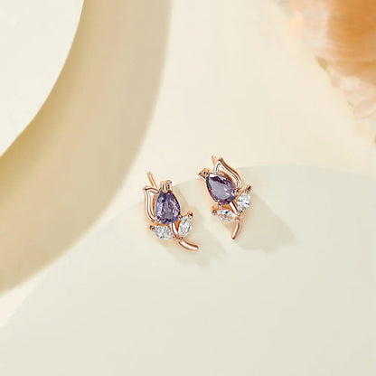 Custom Tulip Birthstone Stud Earrings