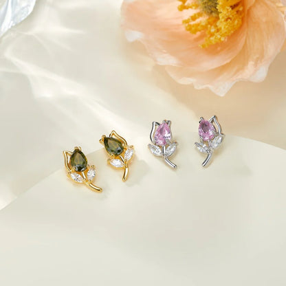 Custom Tulip Birthstone Stud Earrings
